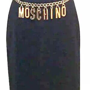 Moschino Couture Black Gold Chain LOGO LETTER Charm Skirt USA 8 ITALIAN IT42